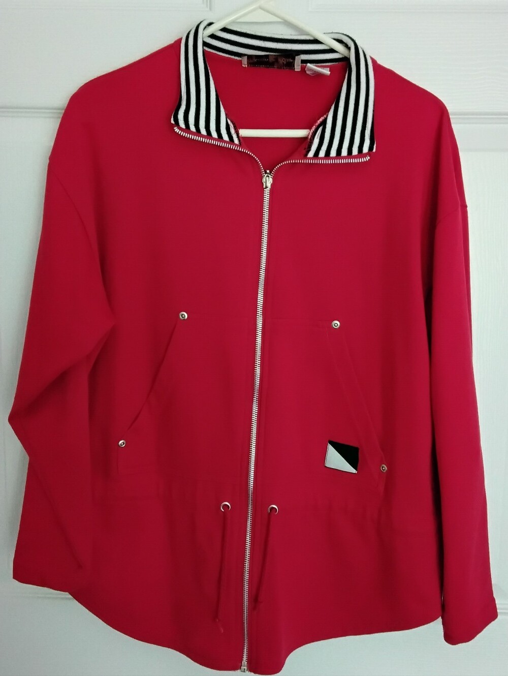 Boohoo Bright Red Zip-Up Jacket with Striped Collar